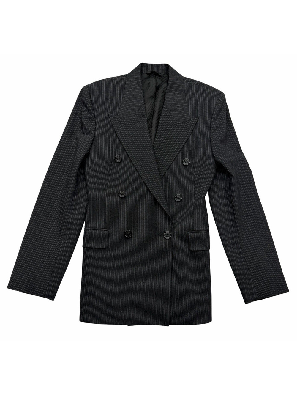 Acne Studios Double-Breasted Suit Blazer Jacket Pinstripe Black Grey Size EU 34